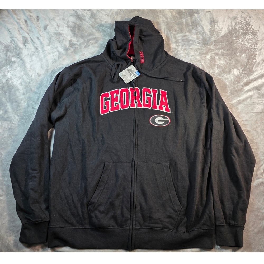 Georgia Bulldogs Stadium Athletics Full Zip Fleece Hoodie Men 3XL Black NWT